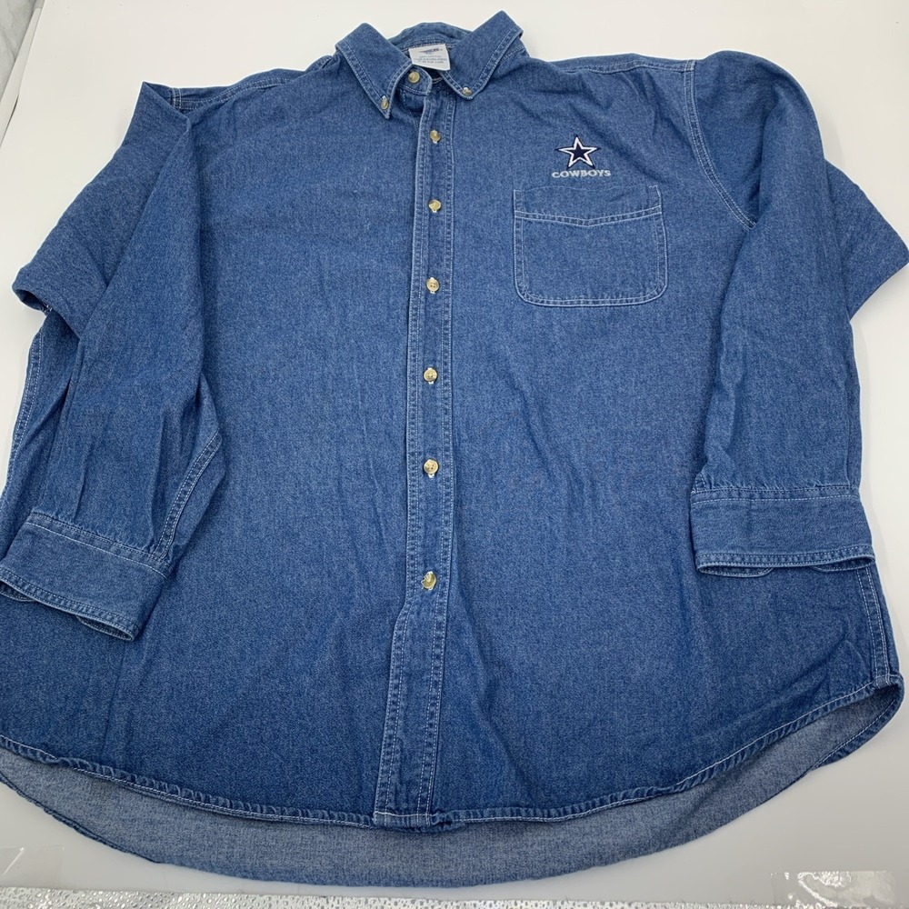 Vintage CSA Dallas Cowboys Denim Button Up Shirt Men's XLarge Long Sleeve NFL